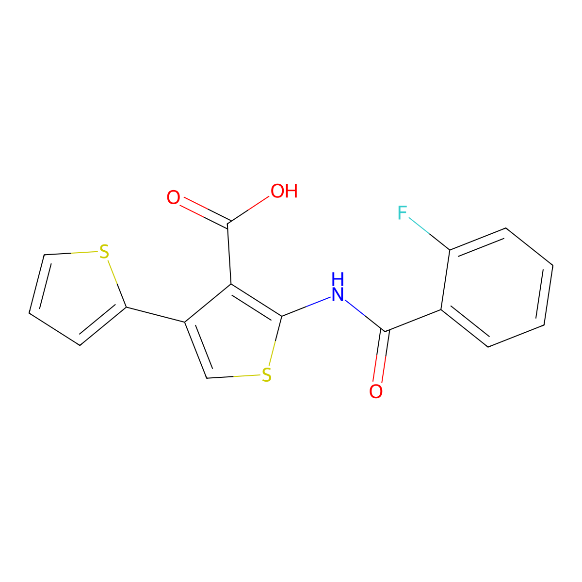2-[(2-Fluorobenzoyl)amino]-4-thiophen-2-ylthiophene-3-carboxylic acid molecular structure, CAS 342594-94-9