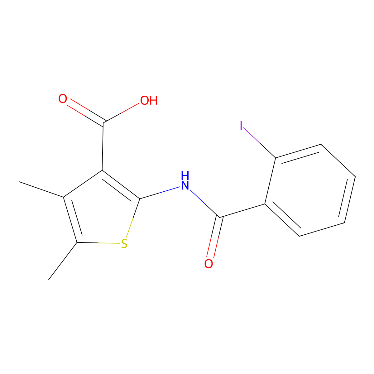 2-[(2-Iodobenzoyl)amino]-4,5-dimethylthiophene-3-carboxylic acid molecular structure, CAS 342594-96-1