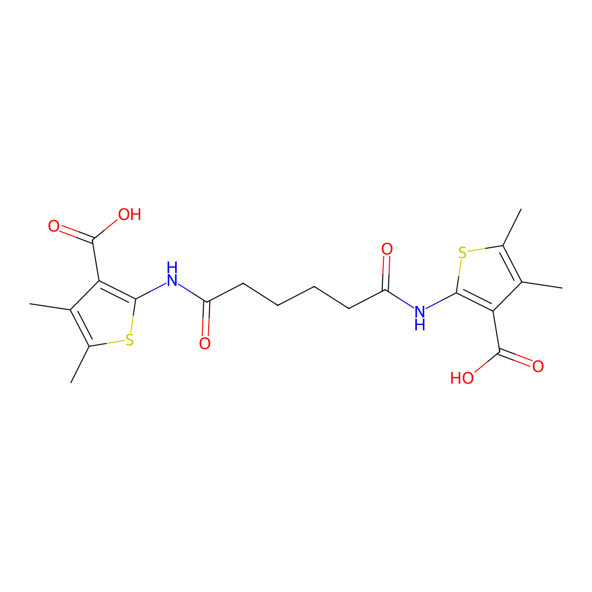 2-({6-[(3-Carboxy-4,5-dimethyl-2-thienyl)amino]-6-oxohexanoyl}amino)-4,5-dimethyl-3-thiophenecarboxylic acid molecular structure, CAS 342595-02-2