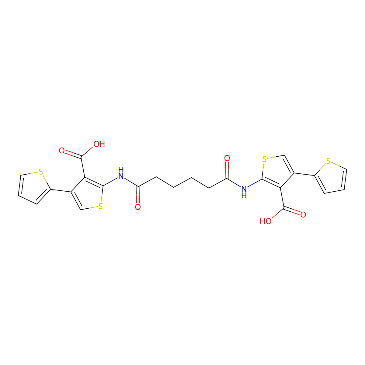 2-[[6-[(3-Carboxy-4-thiophen-2-ylthiophen-2-yl)amino]-6-oxohexanoyl]amino]-4-thiophen-2-ylthiophene-3-carboxylic acid molecular structure, CAS 342595-05-5
