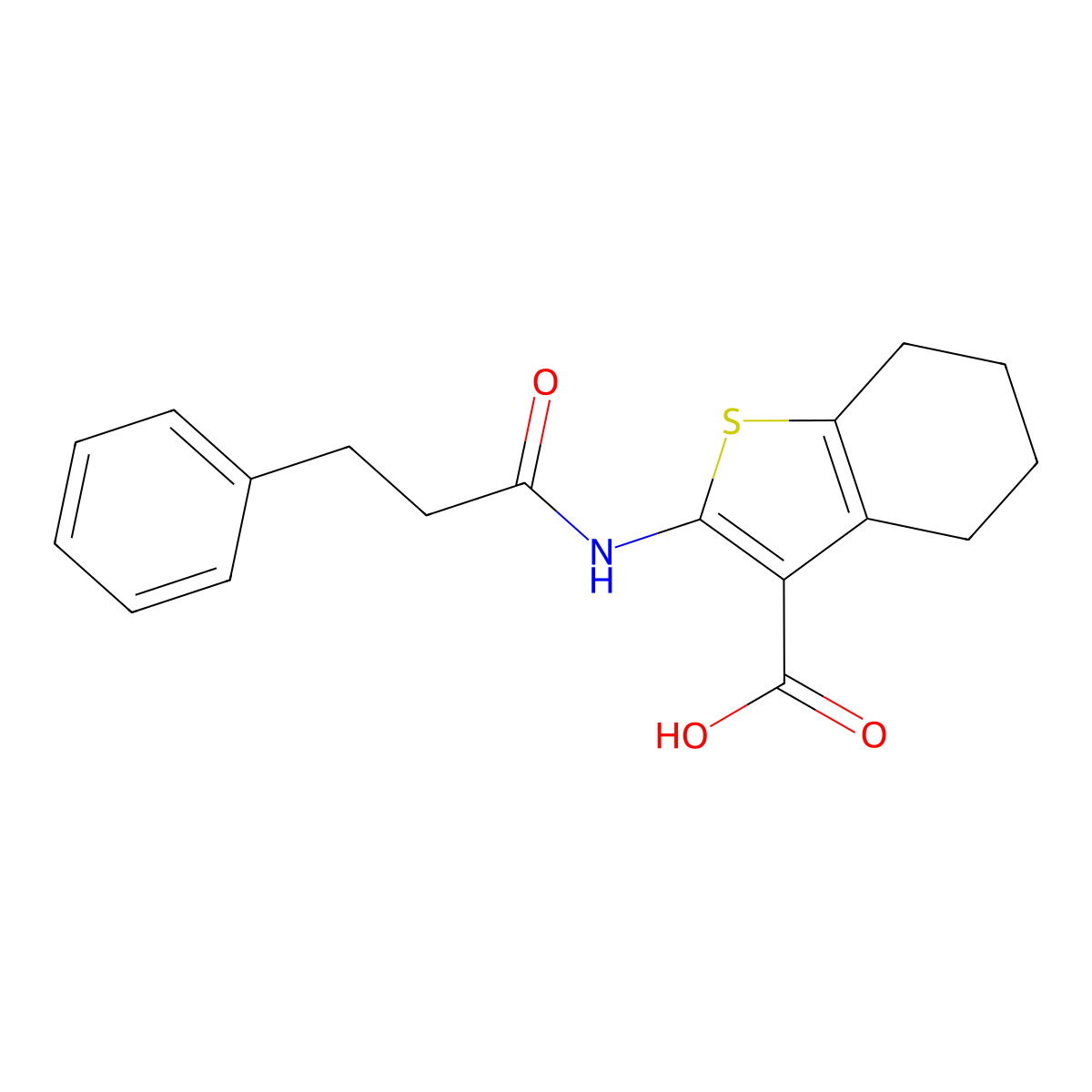 2-[(3-Phenylpropanoyl)amino]-4,5,6,7-tetrahydro-1-benzothiophene-3-carboxylic acid molecular structure, CAS 342595-08-8