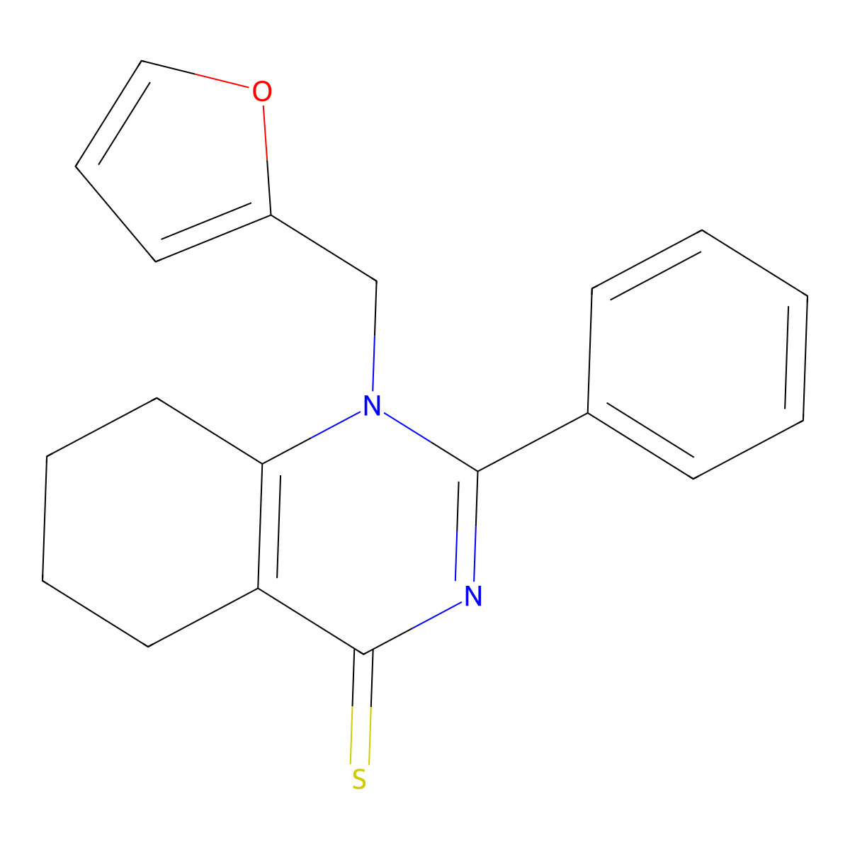 1-(2-furylmethyl)-2-phenyl-5,6,7,8-tetrahydro-4(1H)-quinazolinethione molecular structure, CAS 342595-09-9