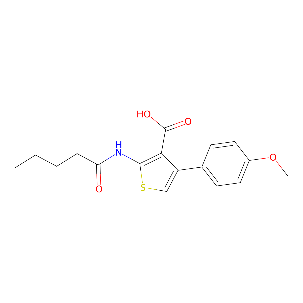 4-(4-Methoxyphenyl)-2-(pentanoylamino)-3-thiophenecarboxylic acid molecular structure, CAS 342595-22-6
