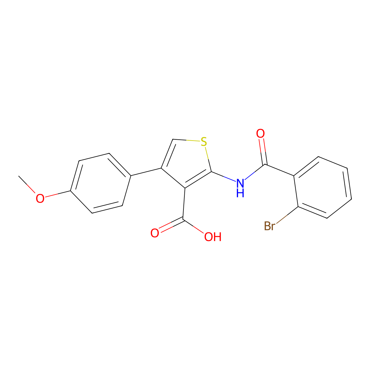 2-{[(2-Bromophenyl)carbonyl]amino}-4-(4-methoxyphenyl)thiophene-3-carboxylic acid molecular structure, CAS 342595-24-8