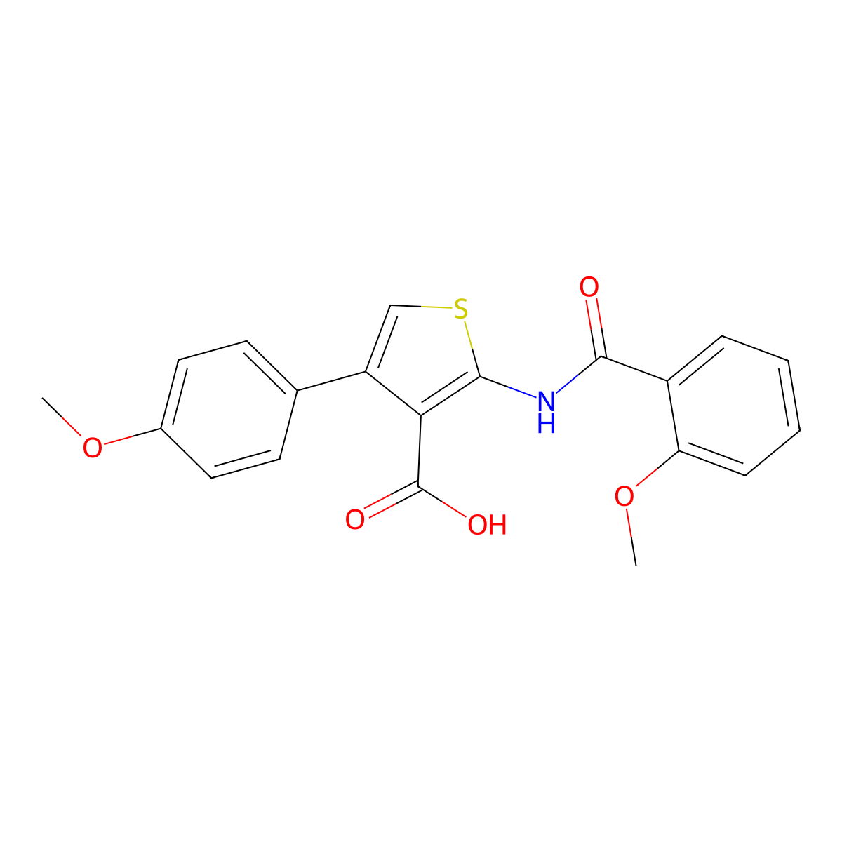 2-[(2-Methoxybenzoyl)amino]-4-(4-methoxyphenyl)-3-thiophenecarboxylic acid molecular structure, CAS 342595-26-0