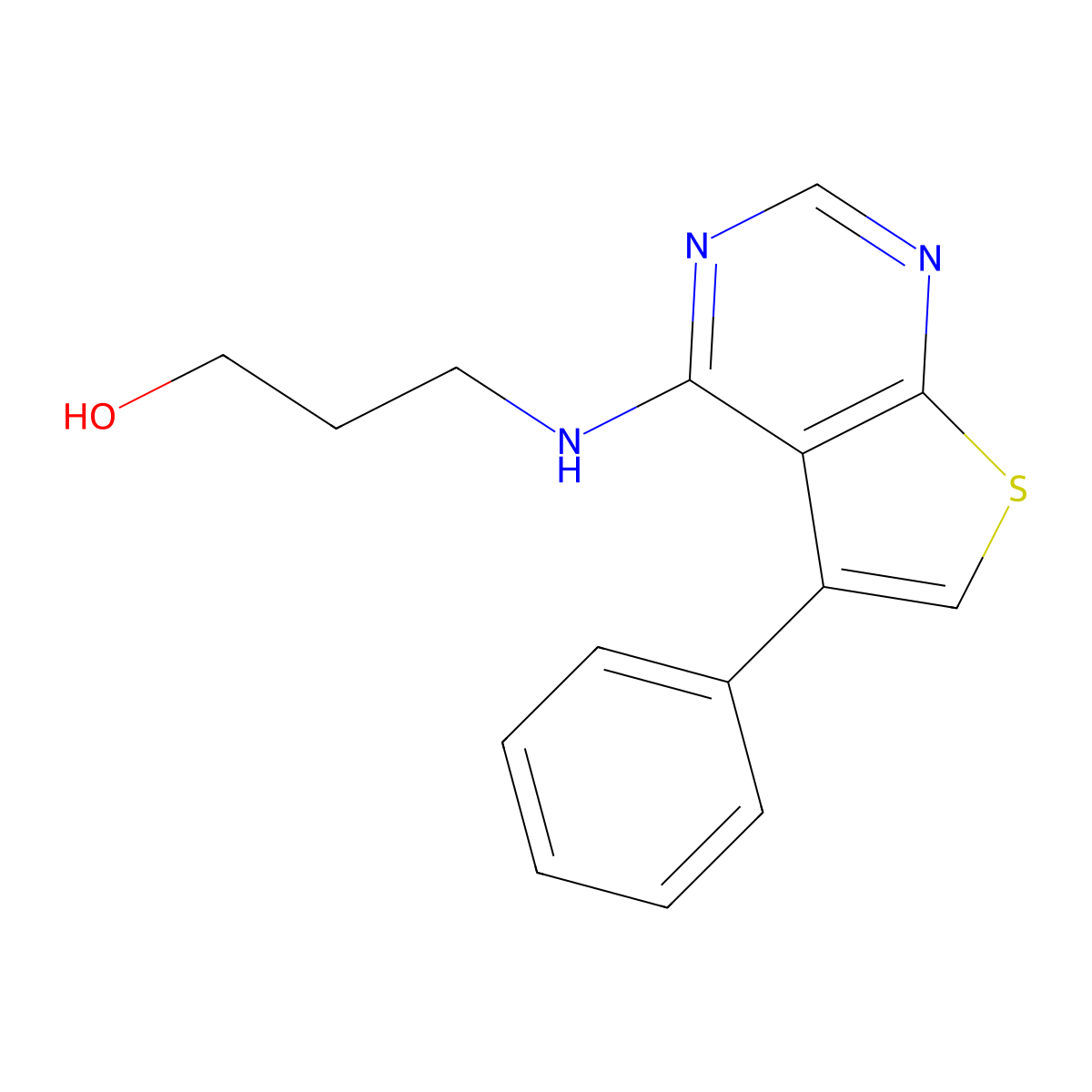 3-[(5-Phenylthieno[2,3-d]pyrimidin-4-yl)amino]propan-1-ol molecular structure, CAS 342595-53-3