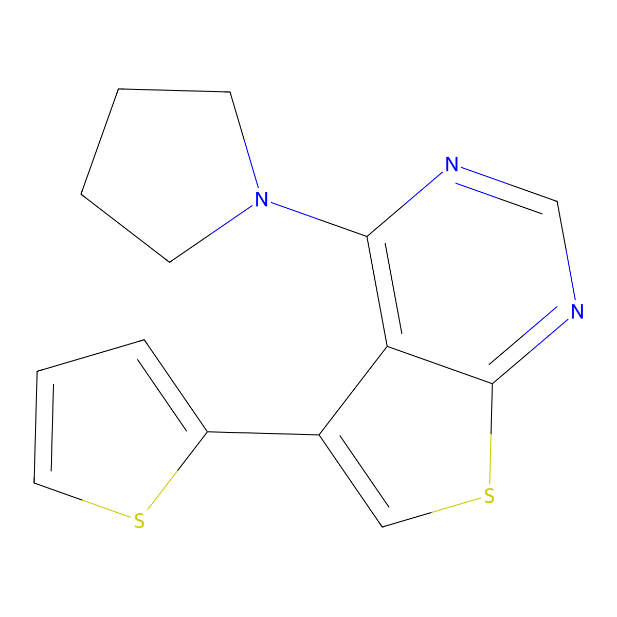4-Pyrrolidin-1-yl-5-thiophen-2-ylthieno[2,3-d]pyrimidine molecular structure, CAS 342595-78-2