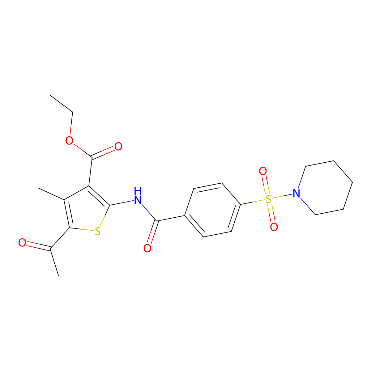 Ethyl 5-acetyl-4-methyl-2-[(4-piperidin-1-ylsulfonylbenzoyl)amino]thiophene-3-carboxylate molecular structure, CAS 342596-80-9