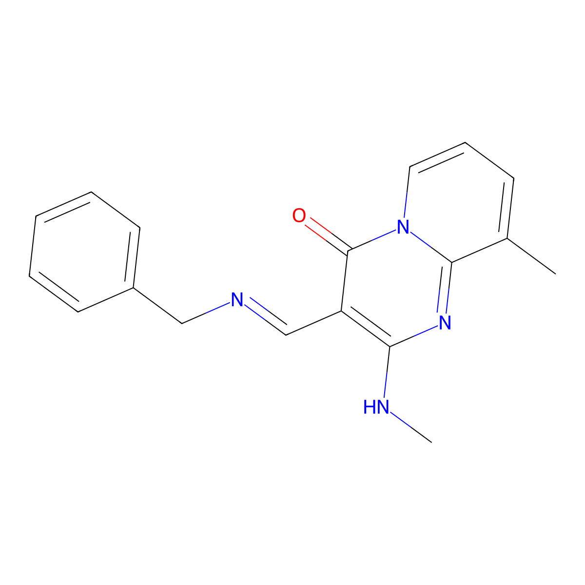 3-[(E)-(benzylimino)methyl]-9-methyl-2-(methylamino)-4H-pyrido[1,2-a]pyrimidin-4-one molecular structure, CAS 342596-96-7