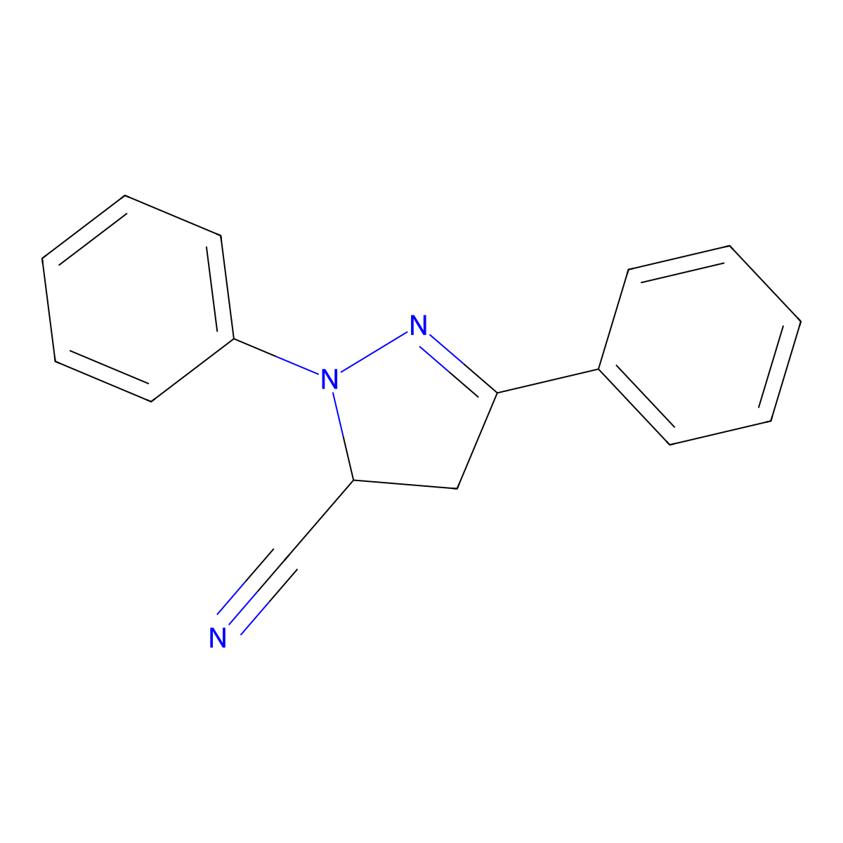 1,3-diphenyl-4,5-dihydro-1H-pyrazole-5-carbonitrile molecular structure, CAS 3426-35-5