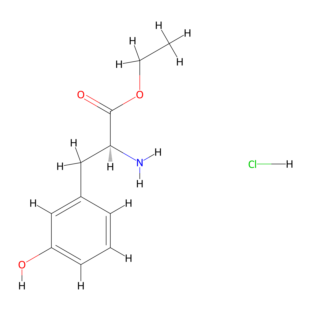 ethyl (2S)-2-amino-3-(3-hydroxyphenyl)propanoate;hydrochloride molecular structure, CAS 34260-73-6