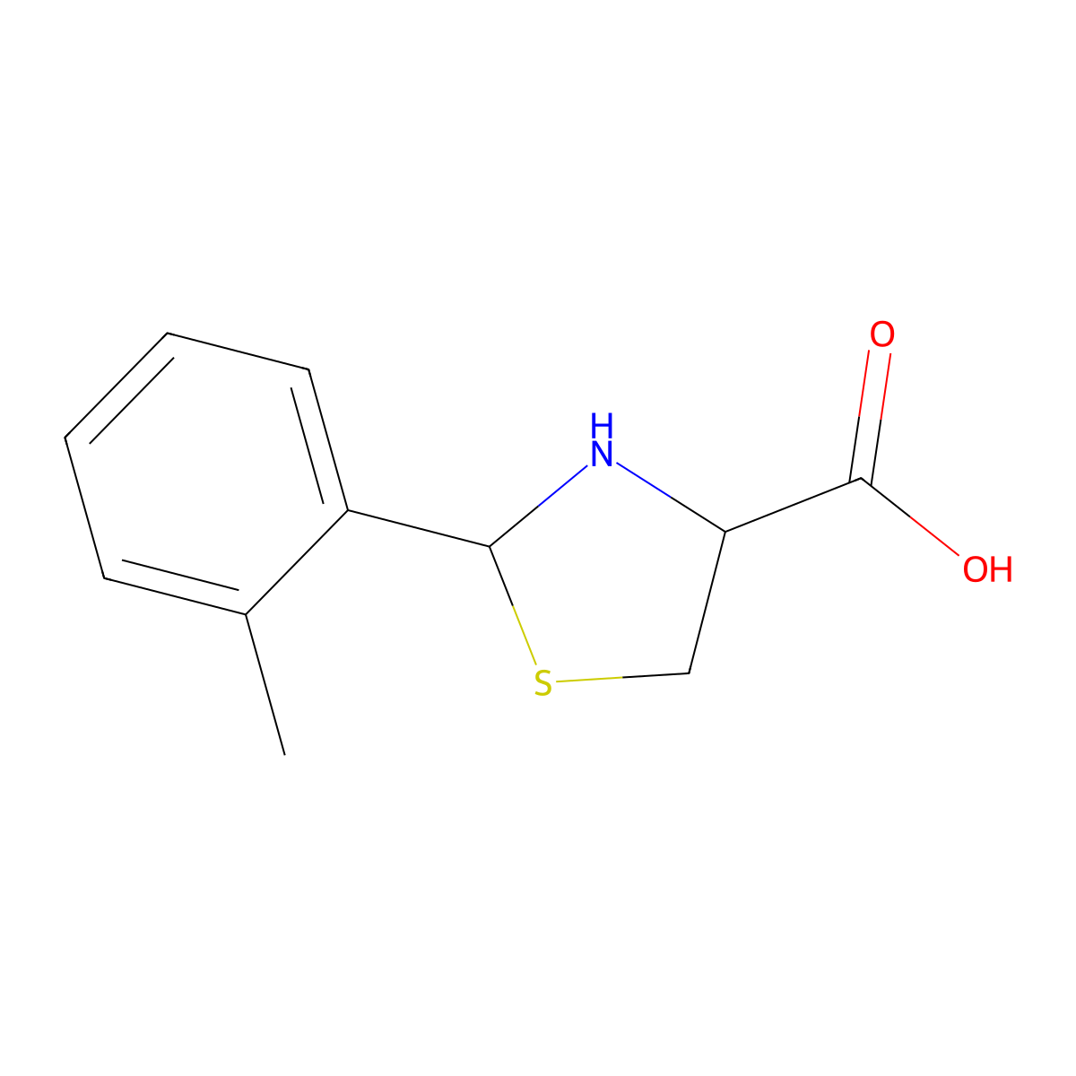2-(2-Methylphenyl)-1,3-thiazolidine-4-carboxylic acid molecular structure, CAS 342608-38-2