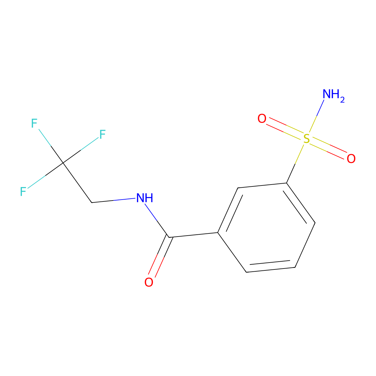 3-sulfamoyl-N-(2,2,2-trifluoroethyl)benzamide molecular structure, CAS 342612-80-0