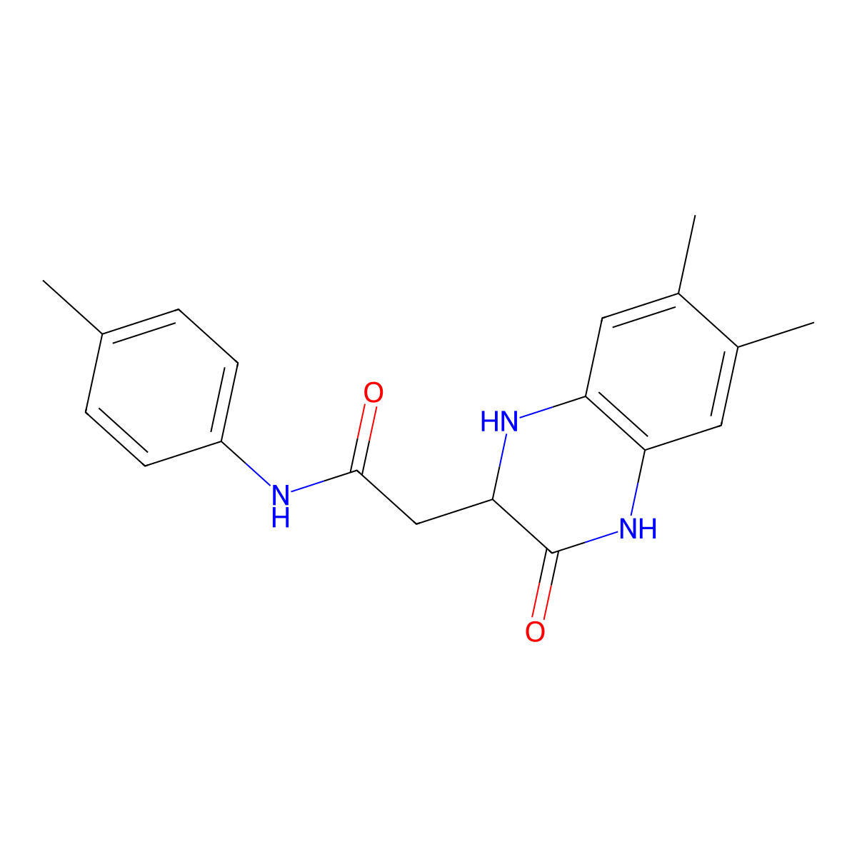 2-(6,7-dimethyl-3-oxo-1,2,3,4-tetrahydroquinoxalin-2-yl)-N-(4-methylphenyl)acetamide molecular structure, CAS 342615-22-9