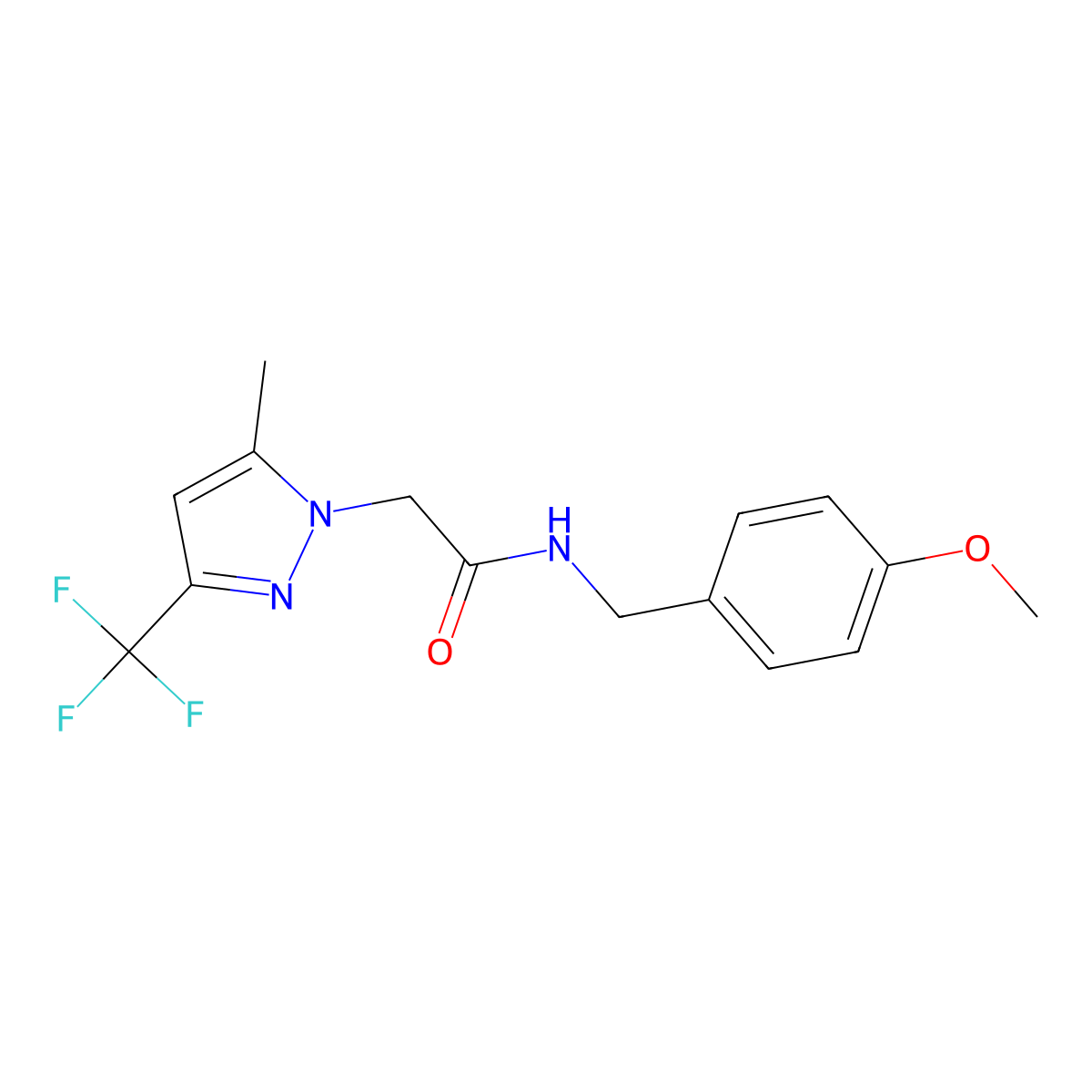 N-(4-methoxybenzyl)-2-[5-methyl-3-(trifluoromethyl)-1H-pyrazol-1-yl]acetamide molecular structure, CAS 342615-28-5