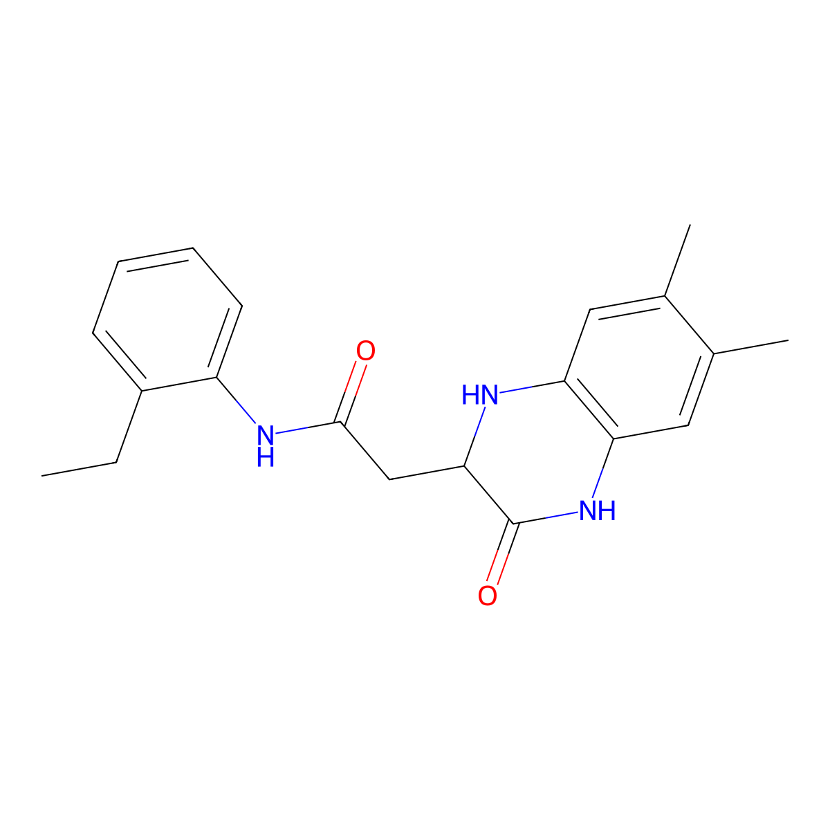 2-(6,7-dimethyl-3-oxo-1,2,3,4-tetrahydroquinoxalin-2-yl)-N-(2-ethylphenyl)acetamide molecular structure, CAS 342615-47-8