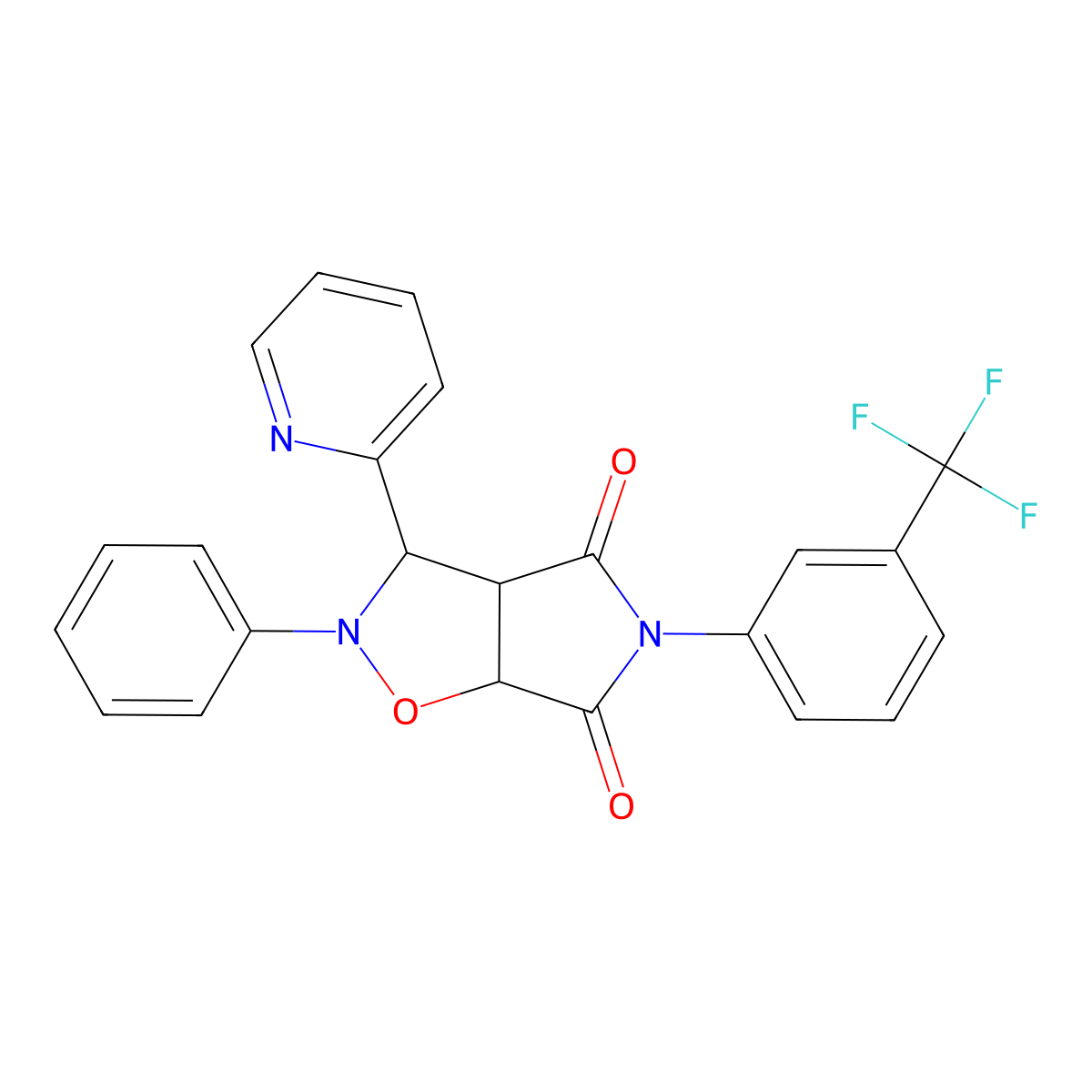 2-phenyl-3-(pyridin-2-yl)-5-(3-(trifluoromethyl)phenyl)dihydro-2H-pyrrolo[3,4-d]isoxazole-4,6(5H,6aH)-dione molecular structure, CAS 342615-55-8