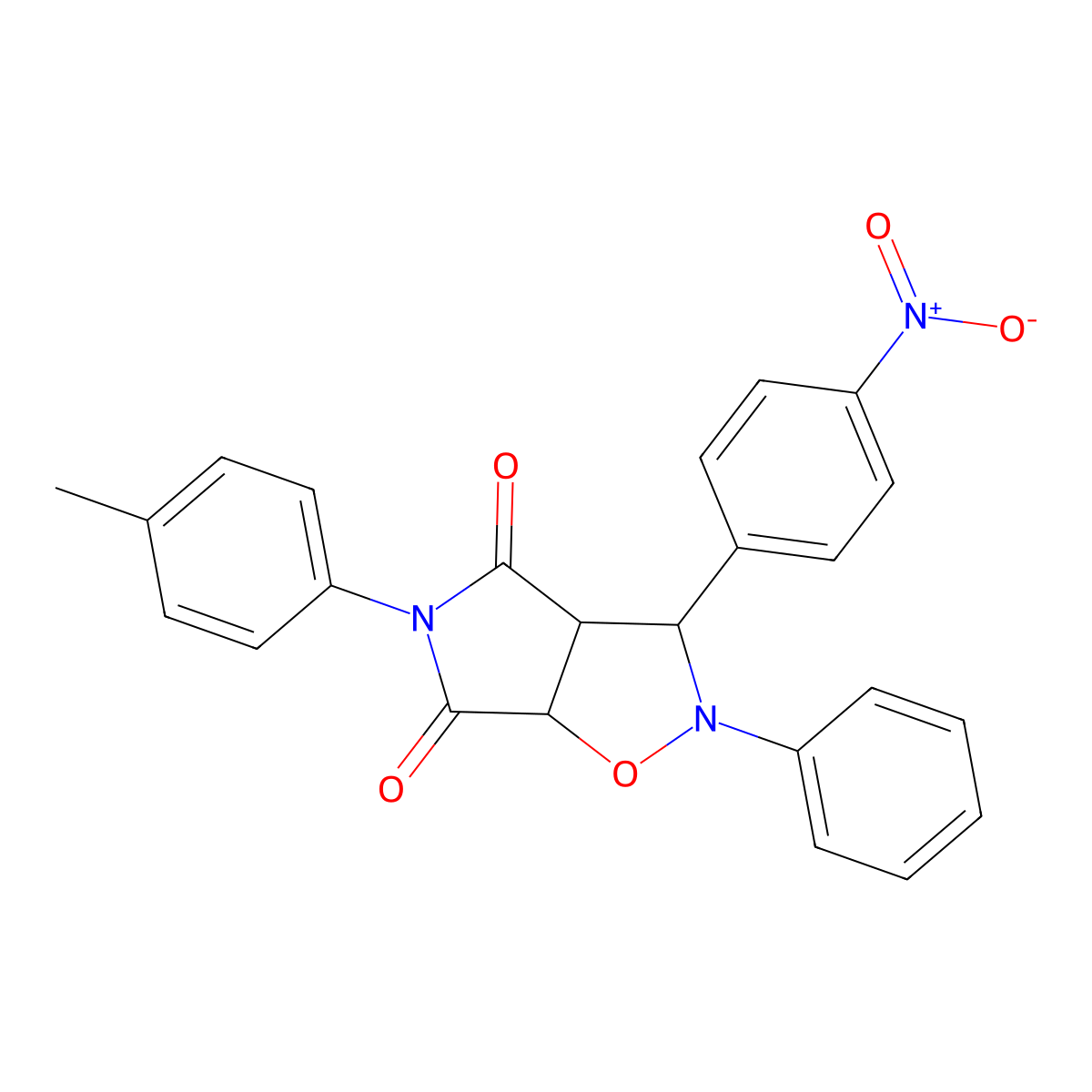 5-(4-methylphenyl)-3-(4-nitrophenyl)-2-phenyl-hexahydro-2H-pyrrolo[3,4-d][1,2]oxazole-4,6-dione molecular structure, CAS 342615-80-9
