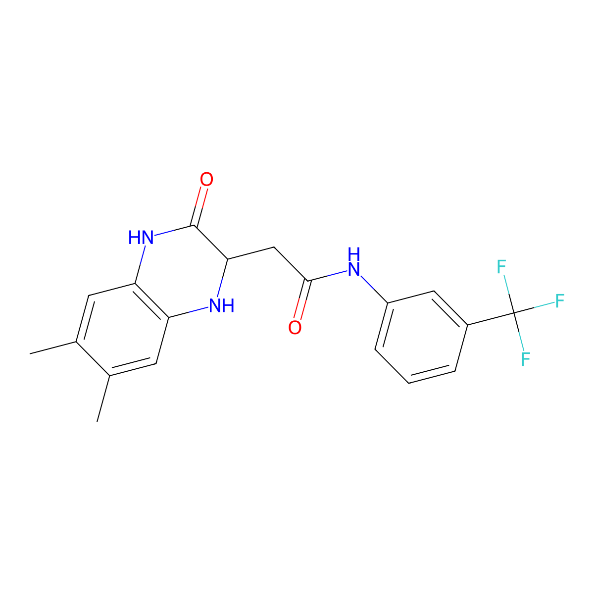 2-(6,7-dimethyl-3-oxo-1,2,3,4-tetrahydroquinoxalin-2-yl)-N-(3-(trifluoromethyl)phenyl)acetamide molecular structure, CAS 342615-86-5