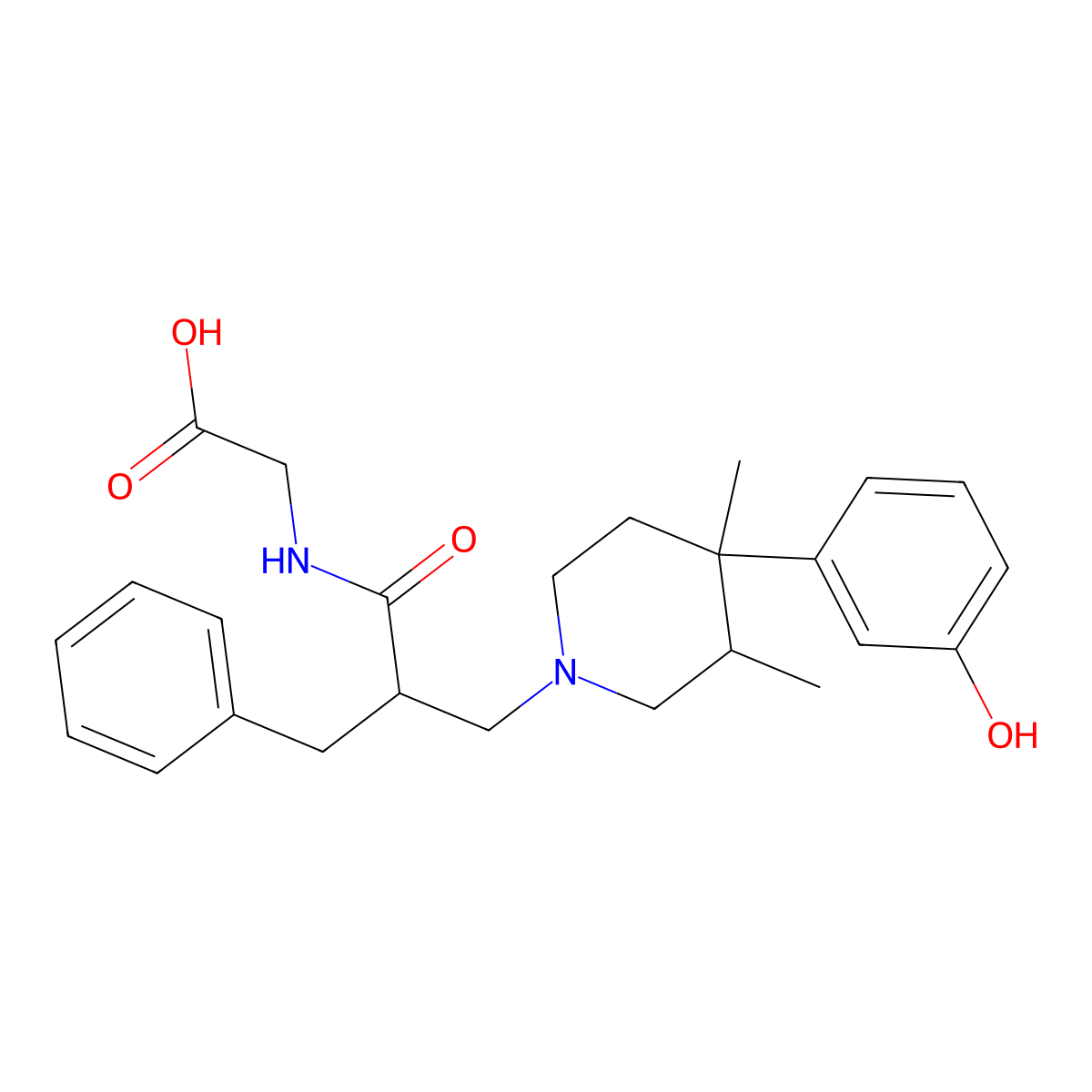 2-(2-benzyl-3-((3R,4R)-4-(3-hydroxyphenyl)-3,4-dimethylpiperidin-1-yl)propanamido)acetic acid molecular structure, CAS 342639-02-5
