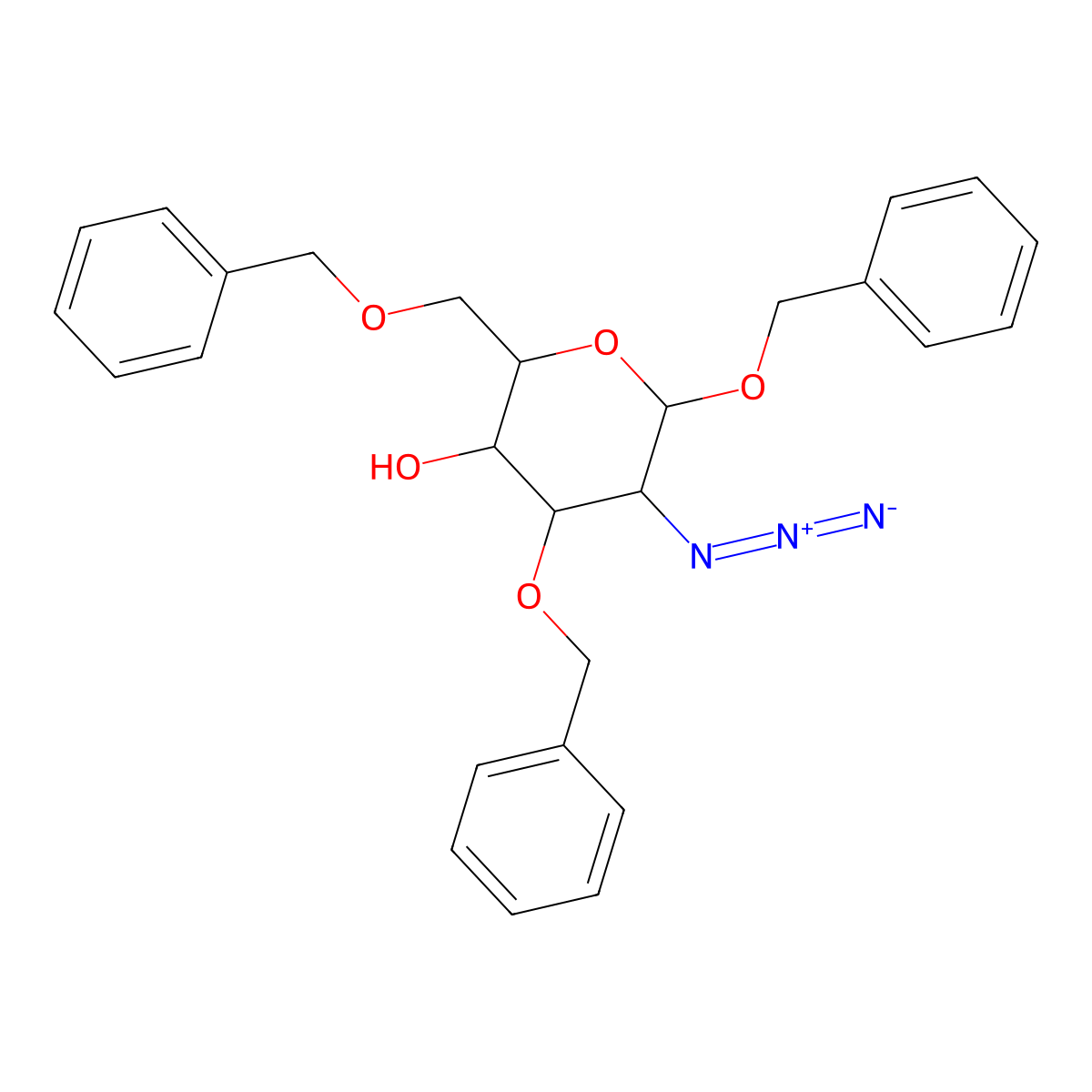 beta-D-Glucopyranoside, phenylmethyl 2-azido-2-deoxy-3,6-bis-O-(phenylmethyl)- molecular structure, CAS 342640-42-0