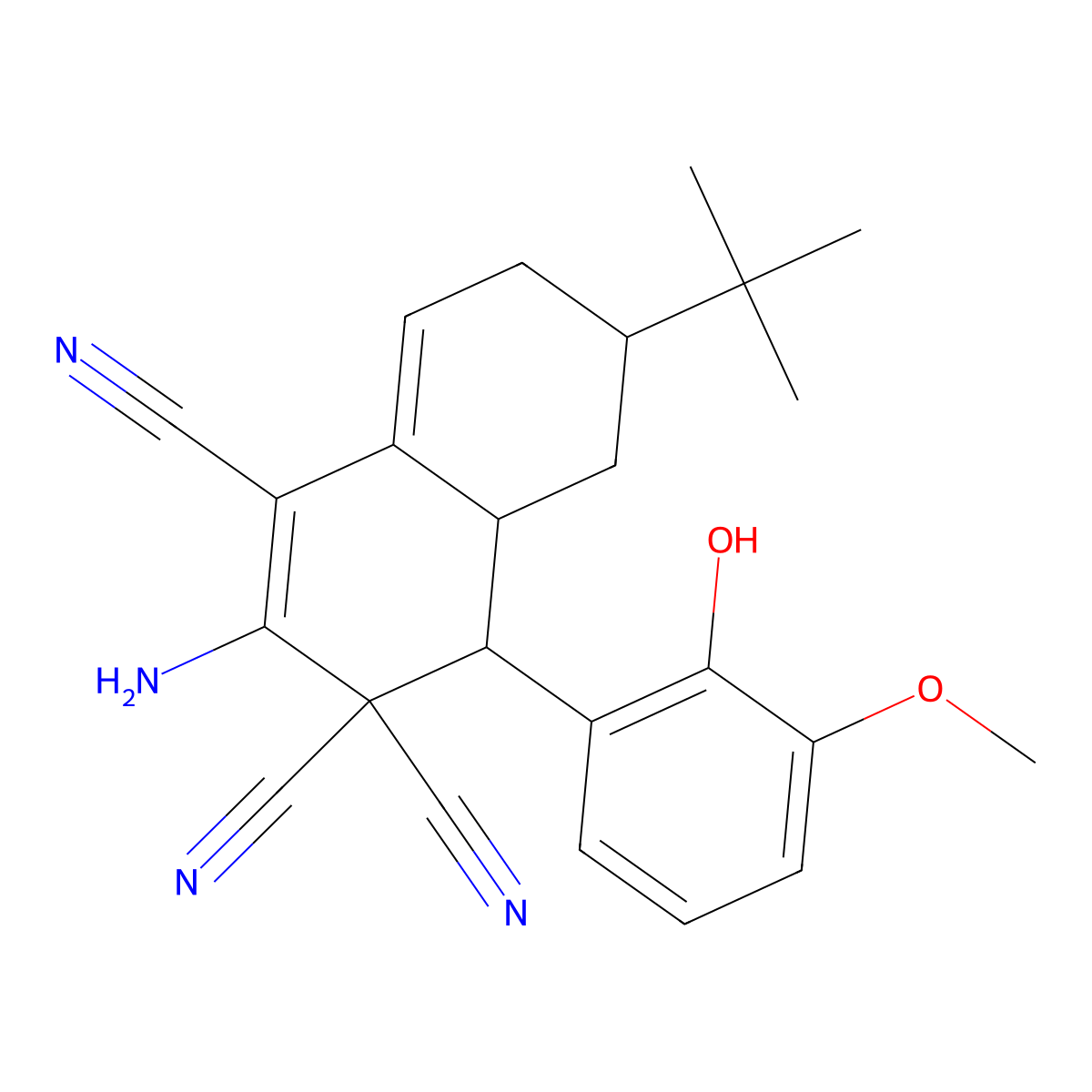 2-amino-6-(tert-butyl)-4-(2-hydroxy-3-methoxyphenyl)-4a,5,6,7-tetrahydro-1,3,3(4H)-naphthalenetricarbonitrile molecular structure, CAS 342649-09-6