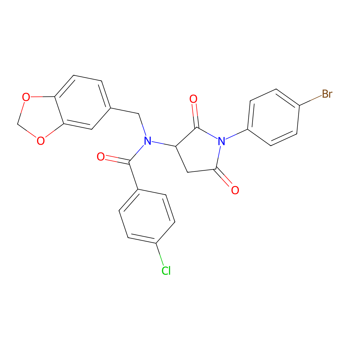 N-(1,3-benzodioxol-5-ylmethyl)-N-[1-(4-bromophenyl)-2,5-dioxopyrrolidin-3-yl]-4-chlorobenzamide molecular structure, CAS 342649-38-1
