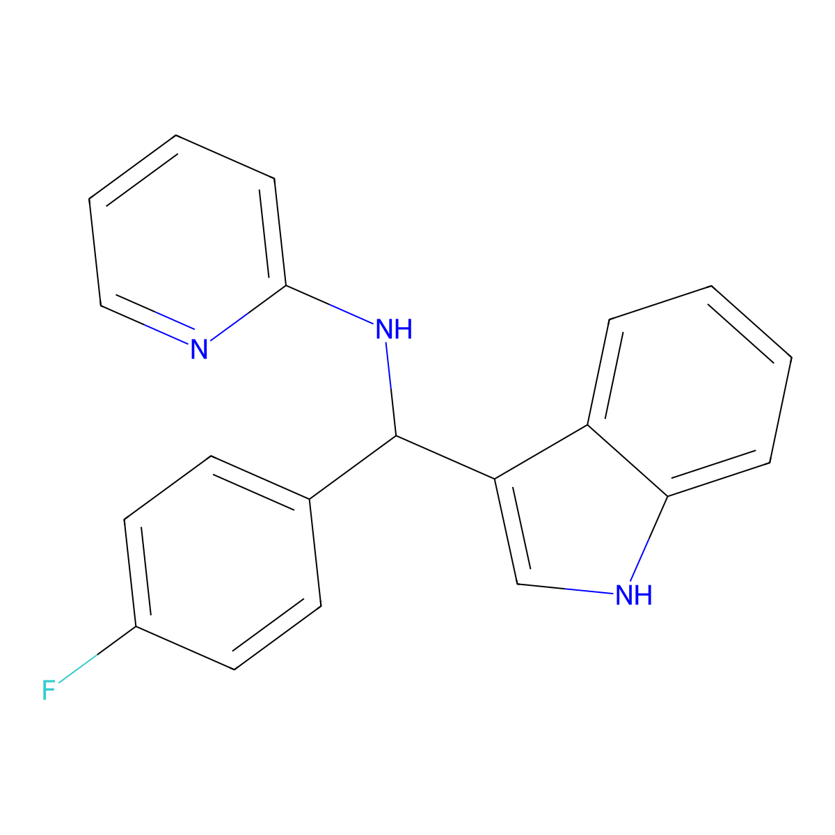 N-[(4-fluorophenyl)(1H-indol-3-yl)methyl]pyridin-2-amine molecular structure, CAS 342778-39-6