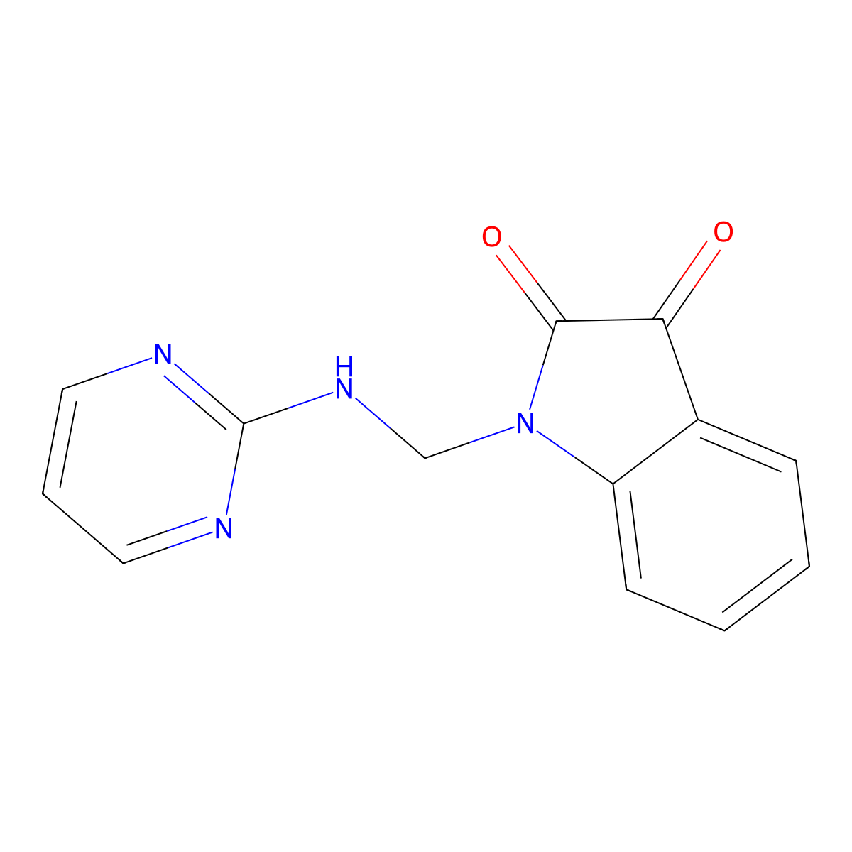 1-((Pyrimidin-2-ylamino)methyl)indoline-2,3-dione molecular structure, CAS 342778-41-0