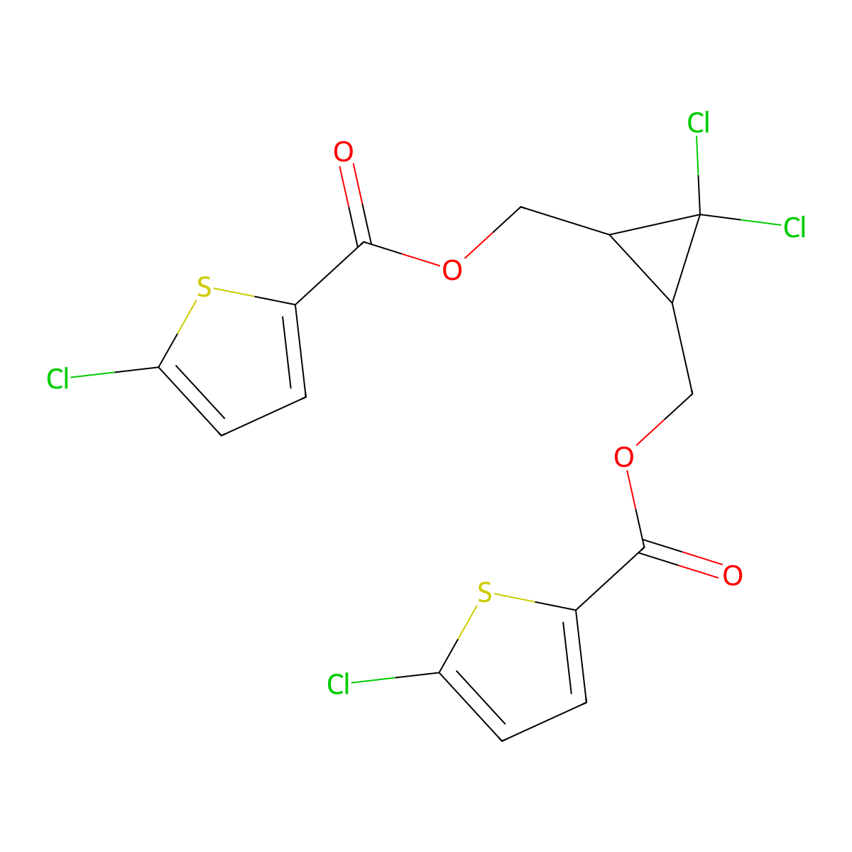 [2,2-Dichloro-3-[(5-chlorothiophene-2-carbonyl)oxymethyl]cyclopropyl]methyl 5-chlorothiophene-2-carboxylate molecular structure, CAS 342778-76-1