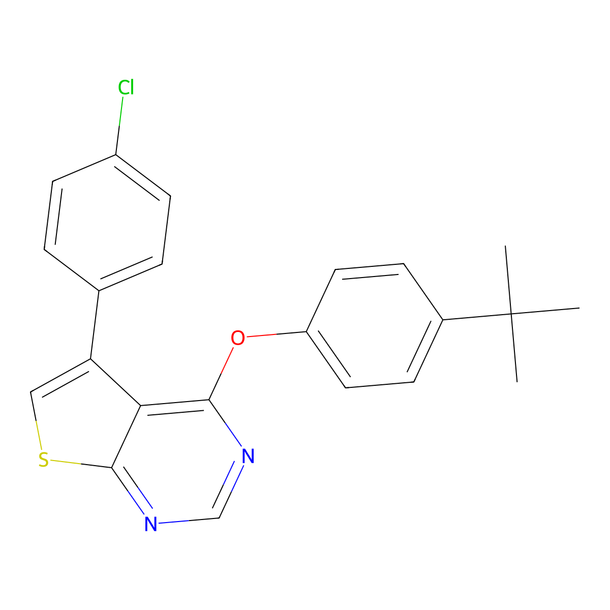 4-(4-Tert-butylphenoxy)-5-(4-chlorophenyl)thieno[2,3-d]pyrimidine molecular structure, CAS 342779-00-4