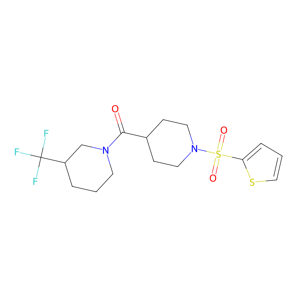(1-(Thiophen-2-ylsulfonyl)piperidin-4-yl)(3-(trifluoromethyl)piperidin-1-yl)methanone molecular structure, CAS 342779-33-3