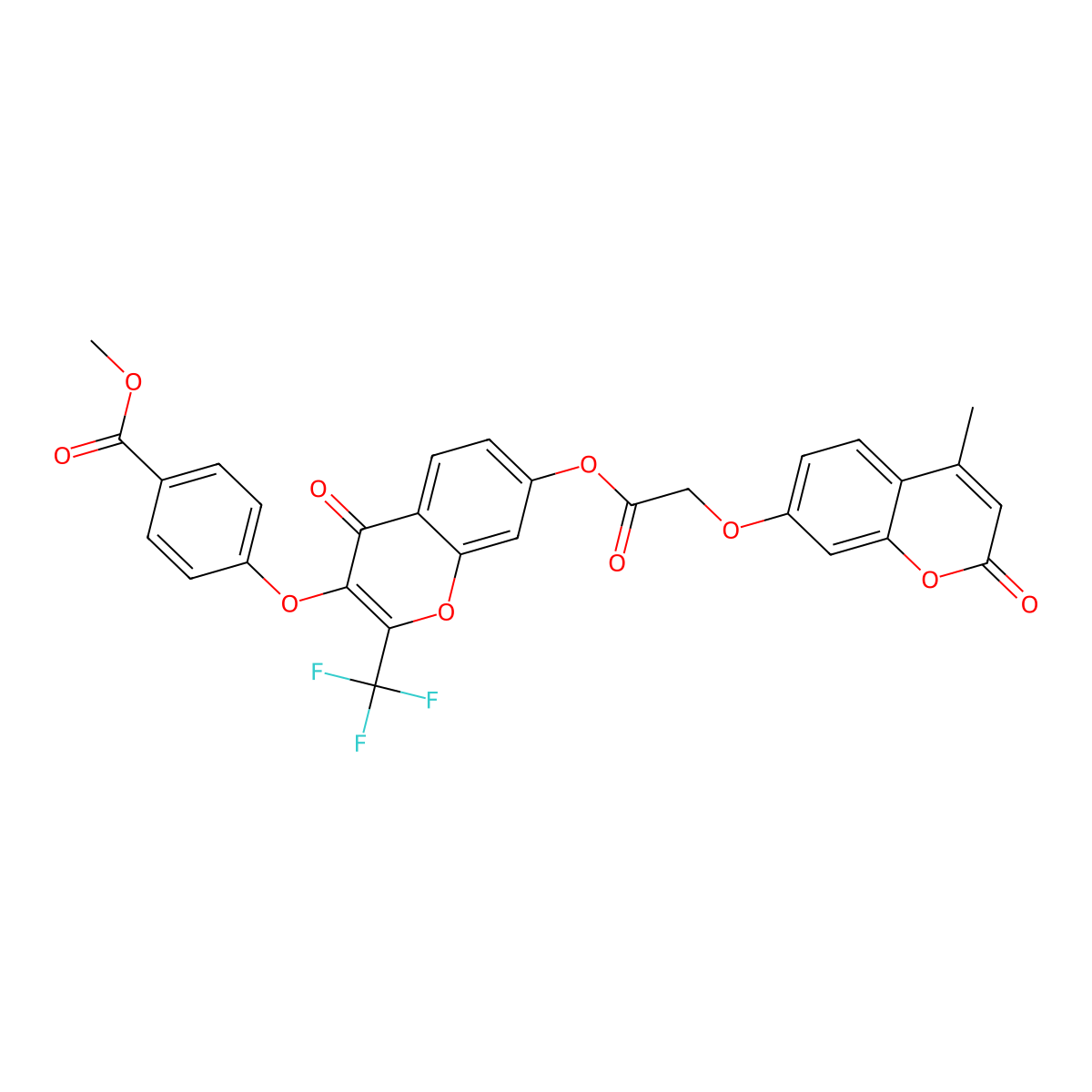 methyl 4-{[7-({[(4-methyl-2-oxo-2H-chromen-7-yl)oxy]acetyl}oxy)-4-oxo-2-(trifluoromethyl)-4H-chromen-3-yl]oxy}benzoate molecular structure, CAS 342779-72-0
