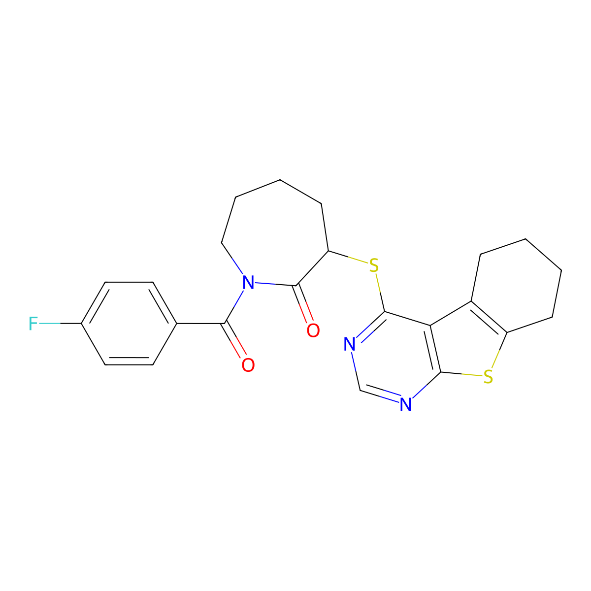 1-(4-Fluorobenzoyl)-3-(5,6,7,8-tetrahydro[1]benzothieno[2,3-d]pyrimidin-4-ylsulfanyl)-2-azepanone molecular structure, CAS 342779-88-8