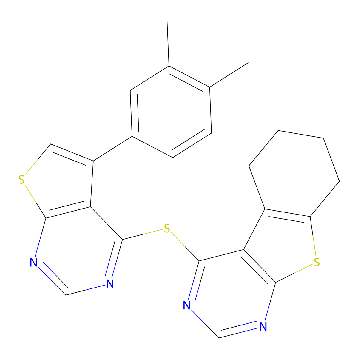 4-[5-(3,4-Dimethylphenyl)thieno[2,3-d]pyrimidin-4-yl]sulfanyl-5,6,7,8-tetrahydro-[1]benzothiolo[2,3-d]pyrimidine molecular structure, CAS 342779-96-8