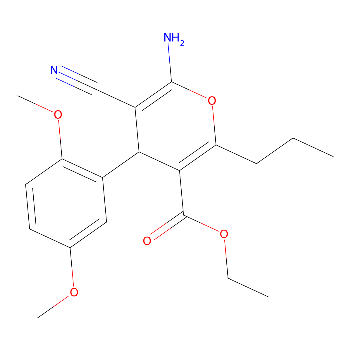 ethyl 6-amino-5-cyano-4-(2,5-dimethoxyphenyl)-2-propyl-4H-pyran-3-carboxylate molecular structure, CAS 342779-98-0