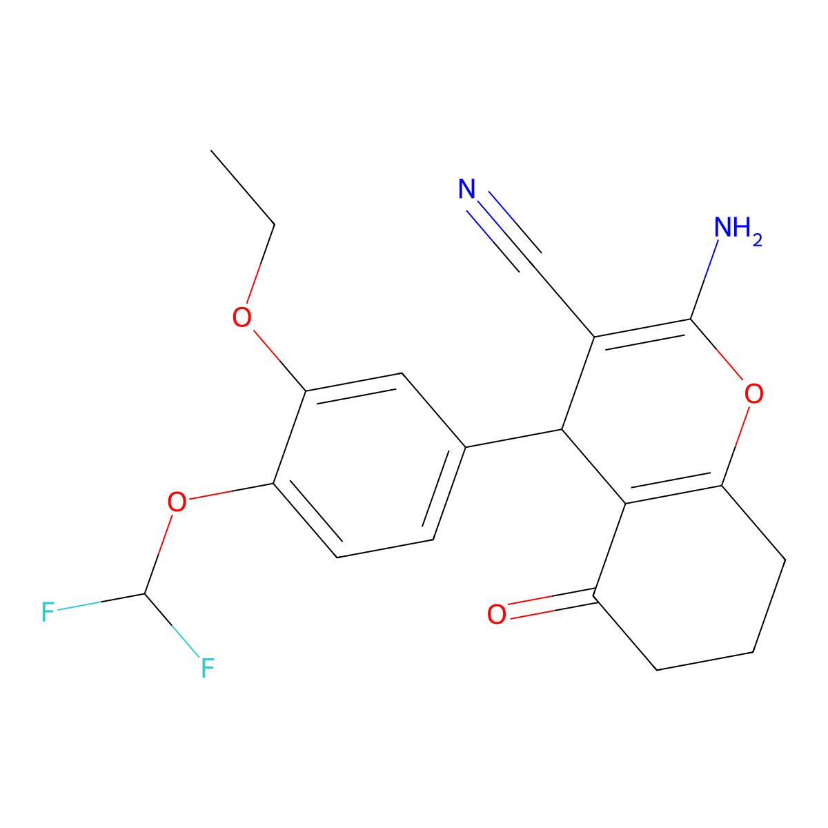 2-Amino-4-[4-(difluoromethoxy)-3-ethoxyphenyl]-5-oxo-4,6,7,8-tetrahydrochromene-3-carbonitrile molecular structure, CAS 342780-44-3