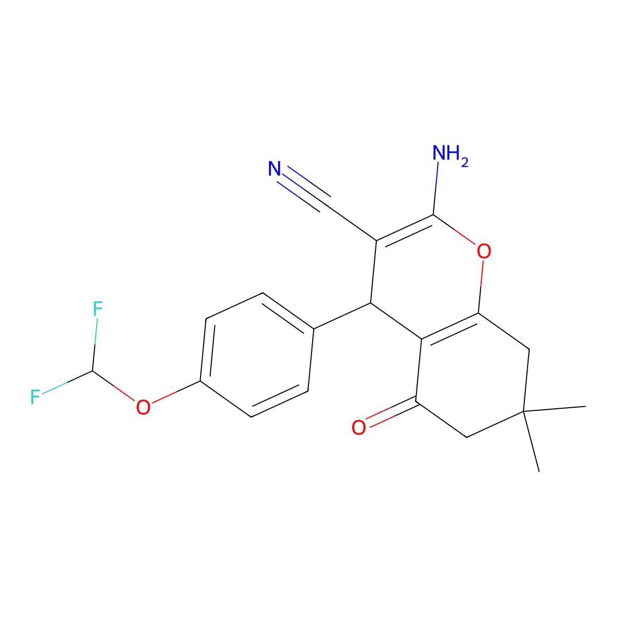 2-amino-4-[4-(difluoromethoxy)phenyl]-7,7-dimethyl-5-oxo-5,6,7,8-tetrahydro-4H-chromene-3-carbonitrile molecular structure, CAS 342780-45-4
