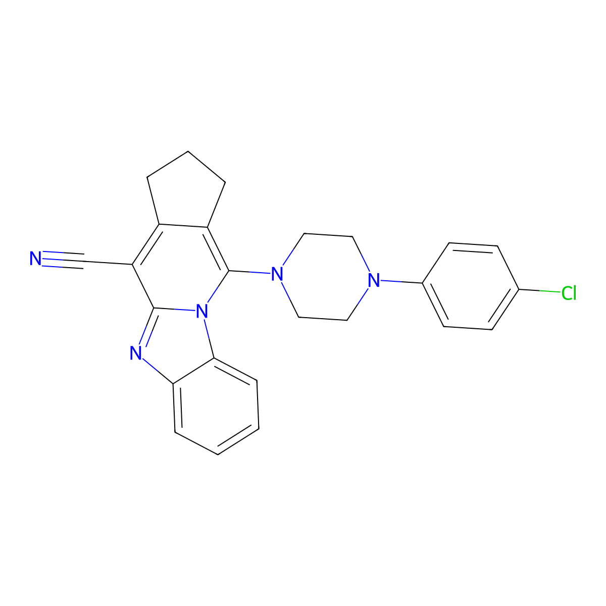 11-[4-(4-chlorophenyl)-1-piperazinyl]-2,3-dihydro-1H-cyclopenta[4,5]pyrido[1,2-a]benzimidazole-4-carbonitrile molecular structure, CAS 342780-83-0