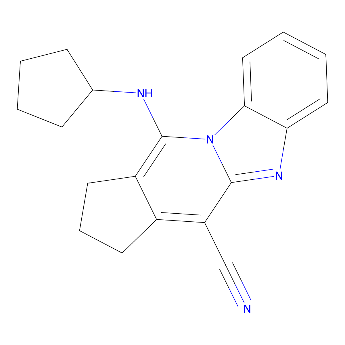 16-(Cyclopentylamino)-1,8-diazatetracyclo[7.7.0.0^{2,7}.0^{11,15}]hexadeca-2(7),3,5,8,10,15-hexaene-10-carbonitrile molecular structure, CAS 342780-84-1