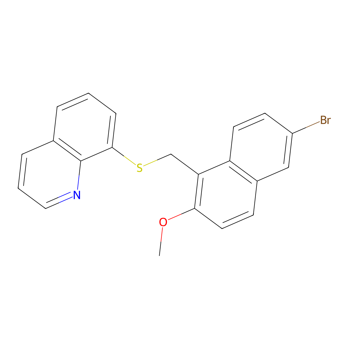 8-[(6-Bromo-2-methoxynaphthalen-1-yl)methylsulfanyl]quinoline molecular structure, CAS 342781-04-8