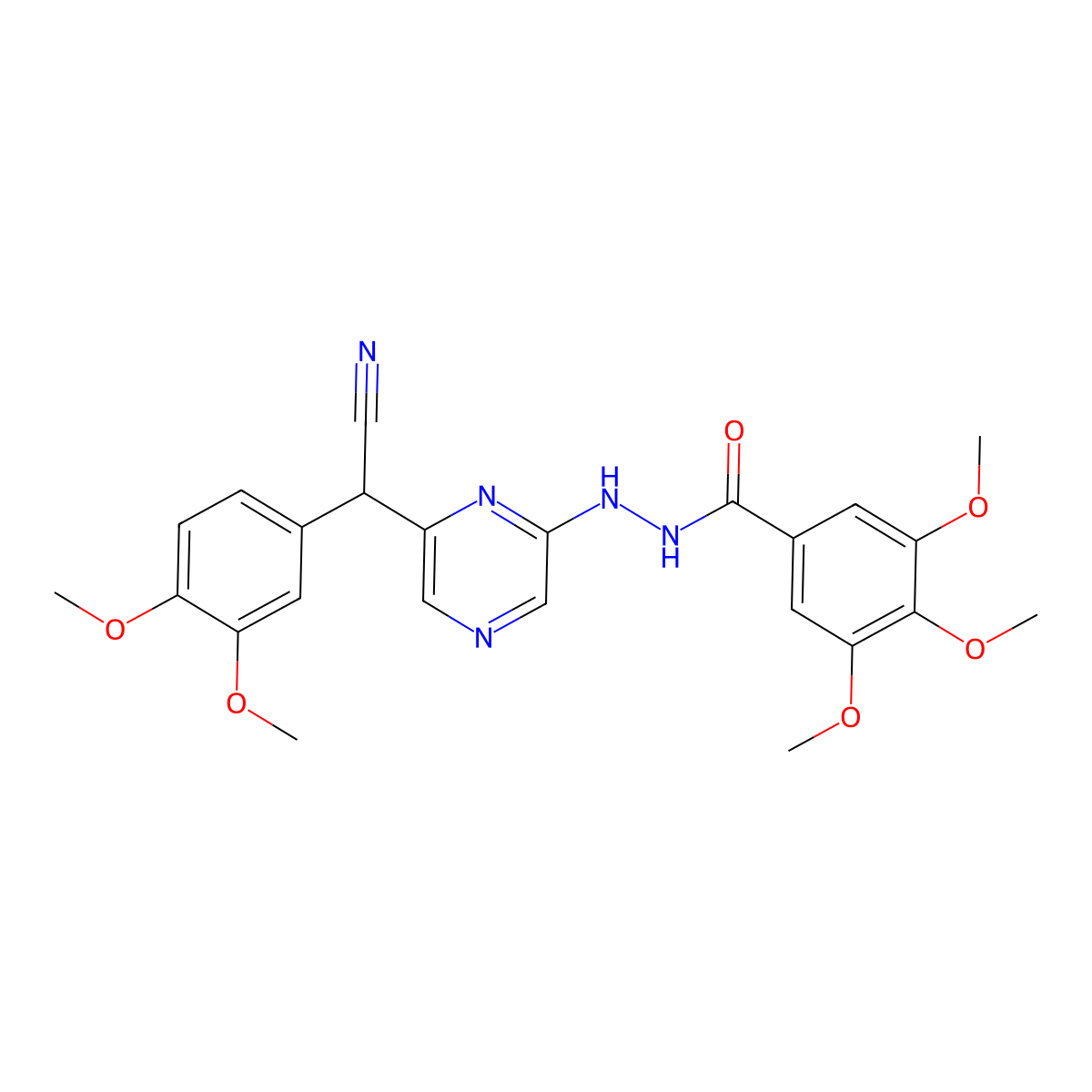 N'-{6-[cyano(3,4-dimethoxyphenyl)methyl]-2-pyrazinyl}-3,4,5-trimethoxybenzohydrazide molecular structure, CAS 342785-30-2