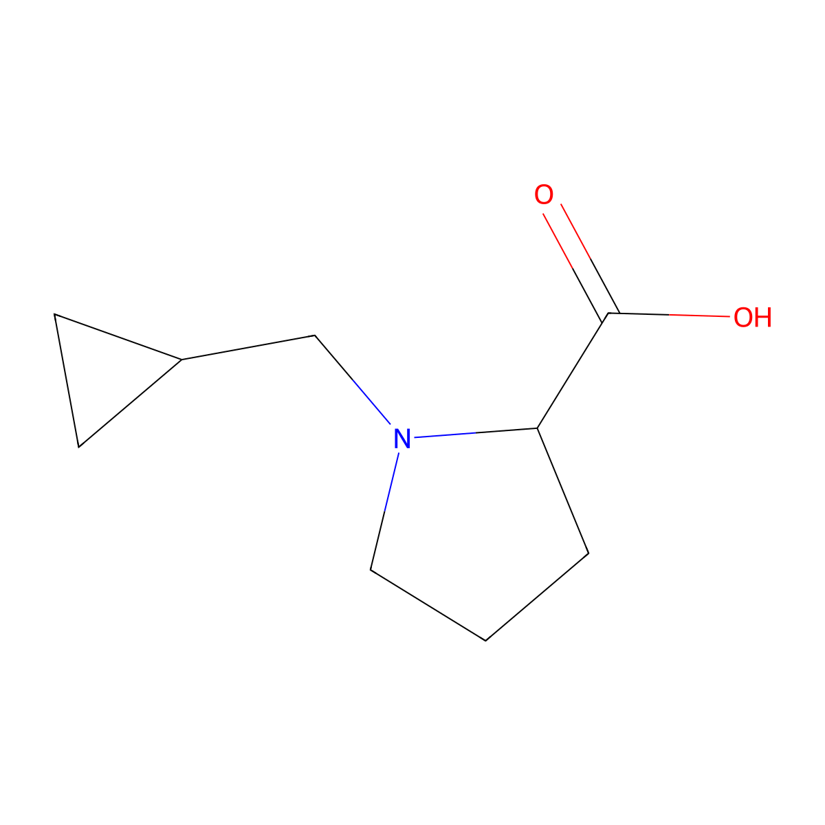 (S)-1-(Cyclopropylmethyl)pyrrolidine-2-carboxylic acid molecular structure, CAS 342793-01-5