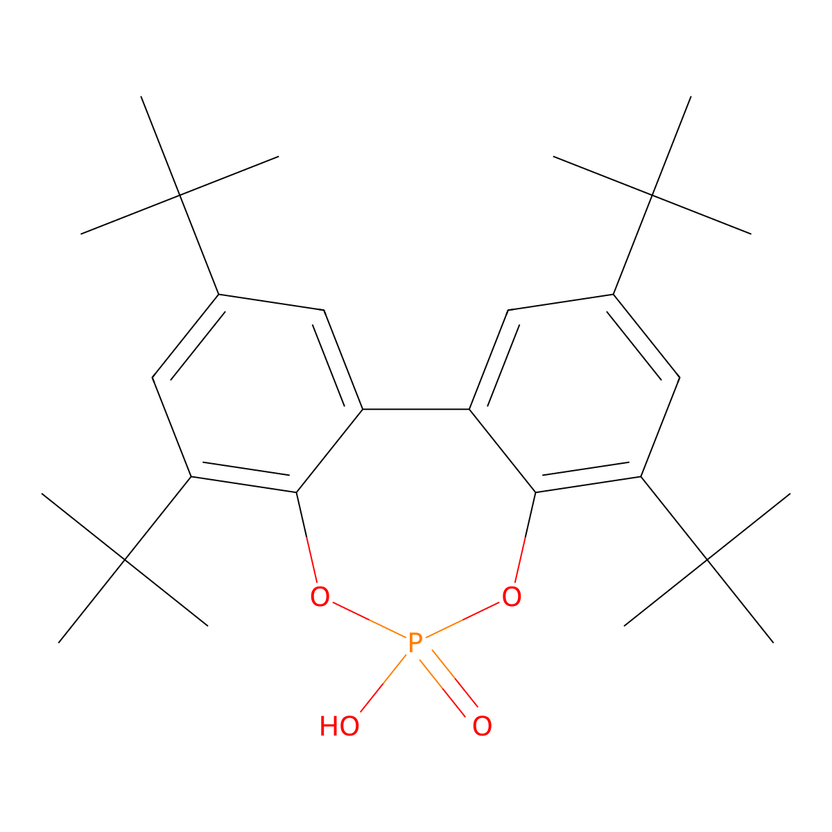 2,4,8,10-Tetra-tert-butyl-6-hydroxydibenzo[d,f][1,3,2]dioxaphosphepine 6-oxide molecular structure, CAS 342794-47-2