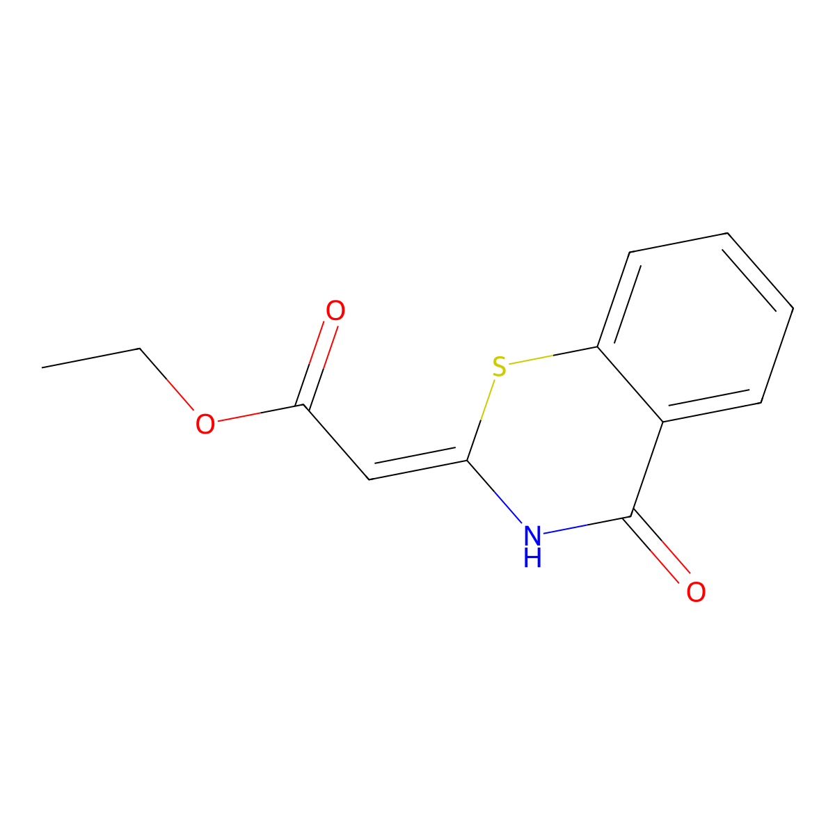 Ethyl 2-(4-oxo-1,3-benzothiazin-2-ylidene)acetate molecular structure, CAS 342804-00-6