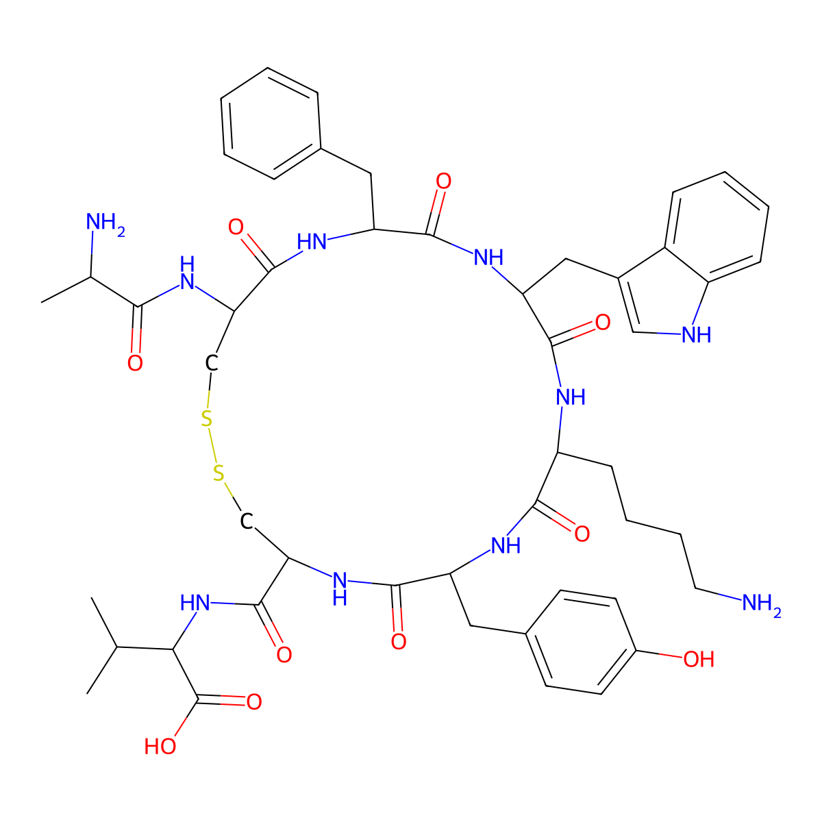 H-Ala-DL-Cys(1)-Phe-Trp-DL-Lys-DL-Tyr-Cys(1)-Val-OH molecular structure, CAS 342878-90-4