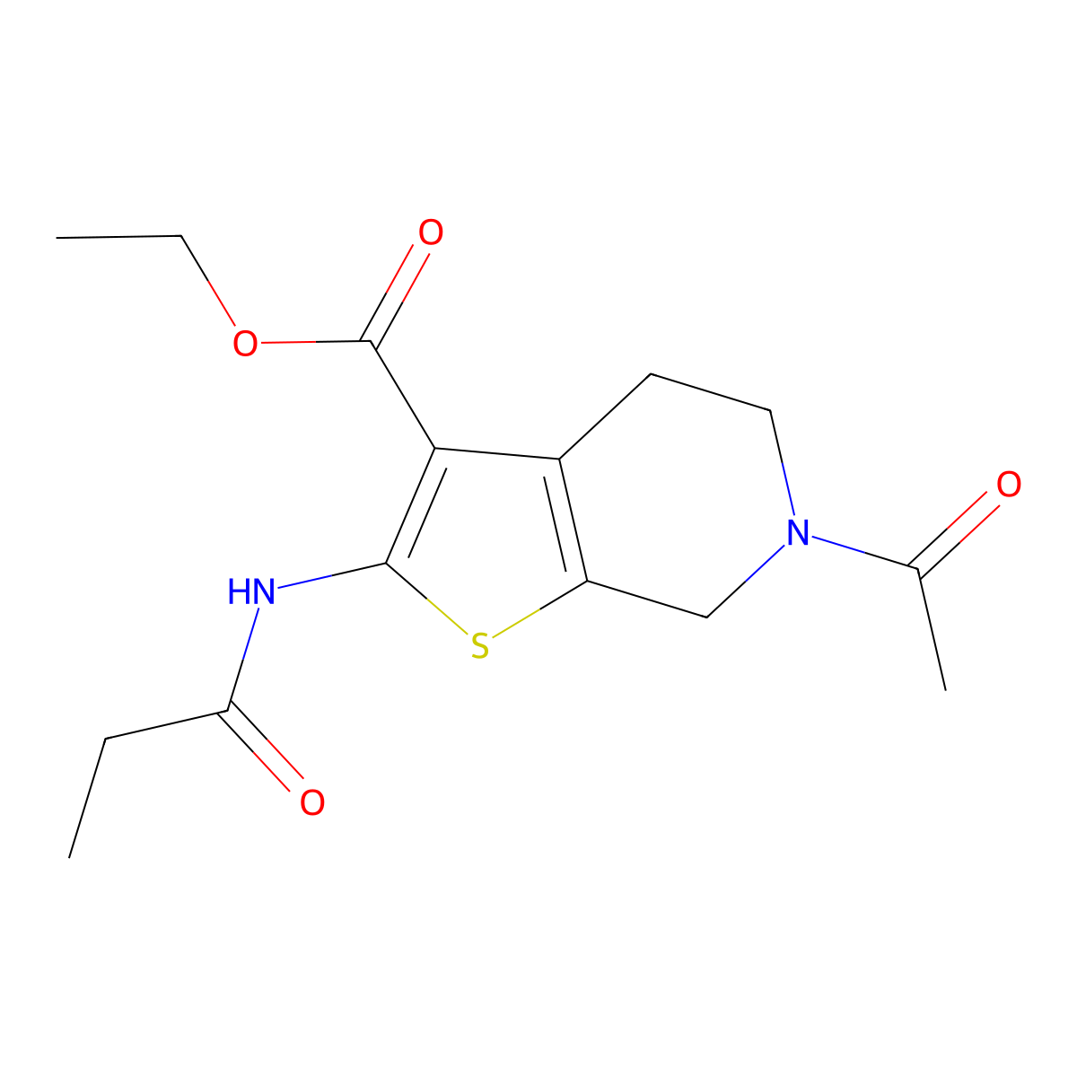 Ethyl 6-acetyl-2-propionamido-4,5,6,7-tetrahydrothieno[2,3-c]pyridine-3-carboxylate molecular structure, CAS 342887-73-4