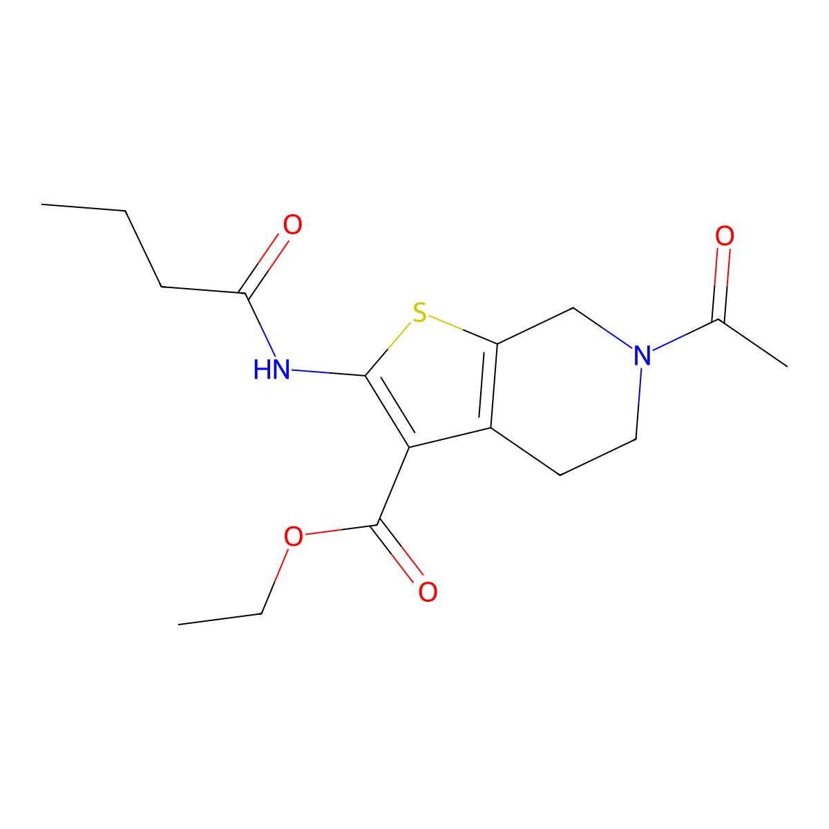 Ethyl 6-acetyl-2-butyramido-4,5,6,7-tetrahydrothieno[2,3-c]pyridine-3-carboxylate molecular structure, CAS 342887-74-5