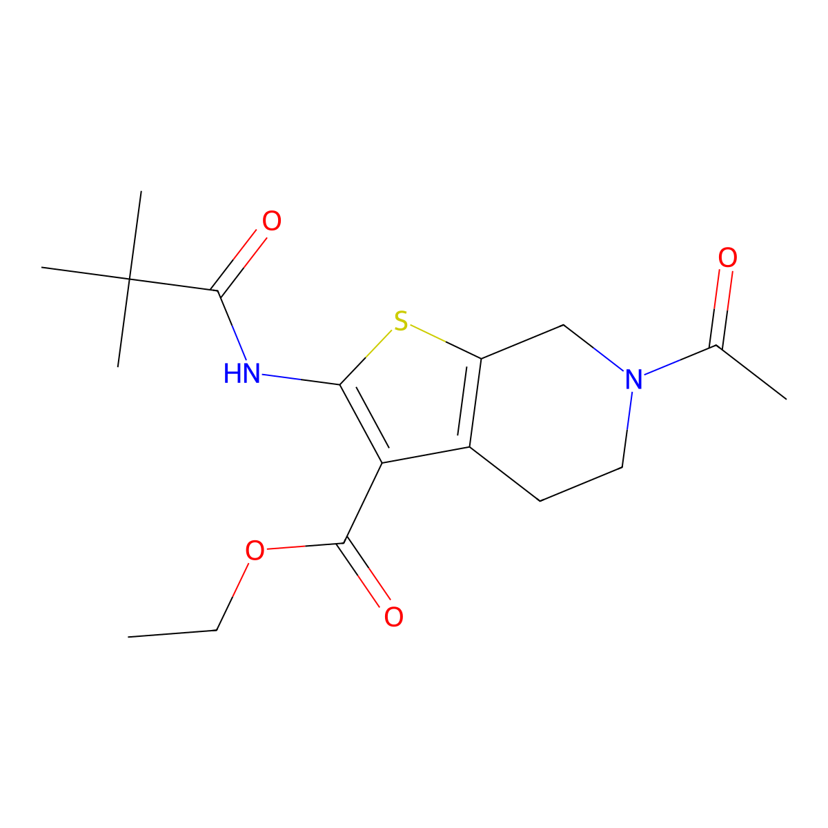 Ethyl 6-acetyl-2-pivalamido-4,5,6,7-tetrahydrothieno[2,3-c]pyridine-3-carboxylate molecular structure, CAS 342887-78-9