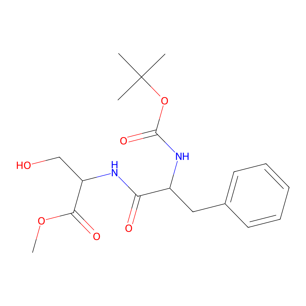 Methyl 3-hydroxy-2-[[2-[(2-methylpropan-2-yl)oxycarbonylamino]-3-phenylpropanoyl]amino]propanoate molecular structure, CAS 34290-59-0